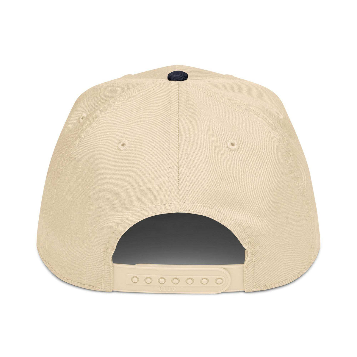 5 panel cap in beige cotton blend with structured panels, ventilation eyelets and adjustable snapback closure