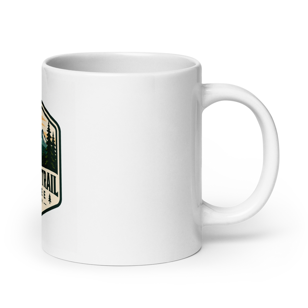 White glossy ceramic mug with vivid print, microwave and dishwasher safe